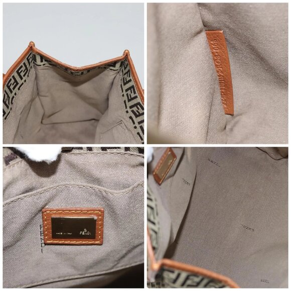 FENDI Zucchino Canvas Hand Bag Brown Gold Auth sw308 - Picture 15 of 16